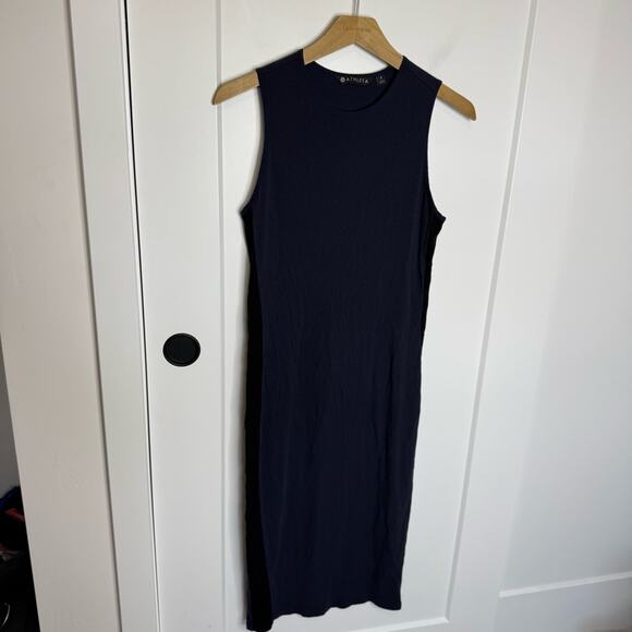 Athleta Sunstream Colorblock Midi Dress Ribbed Navy Side Stripe Size Small - Picture 2 of 7